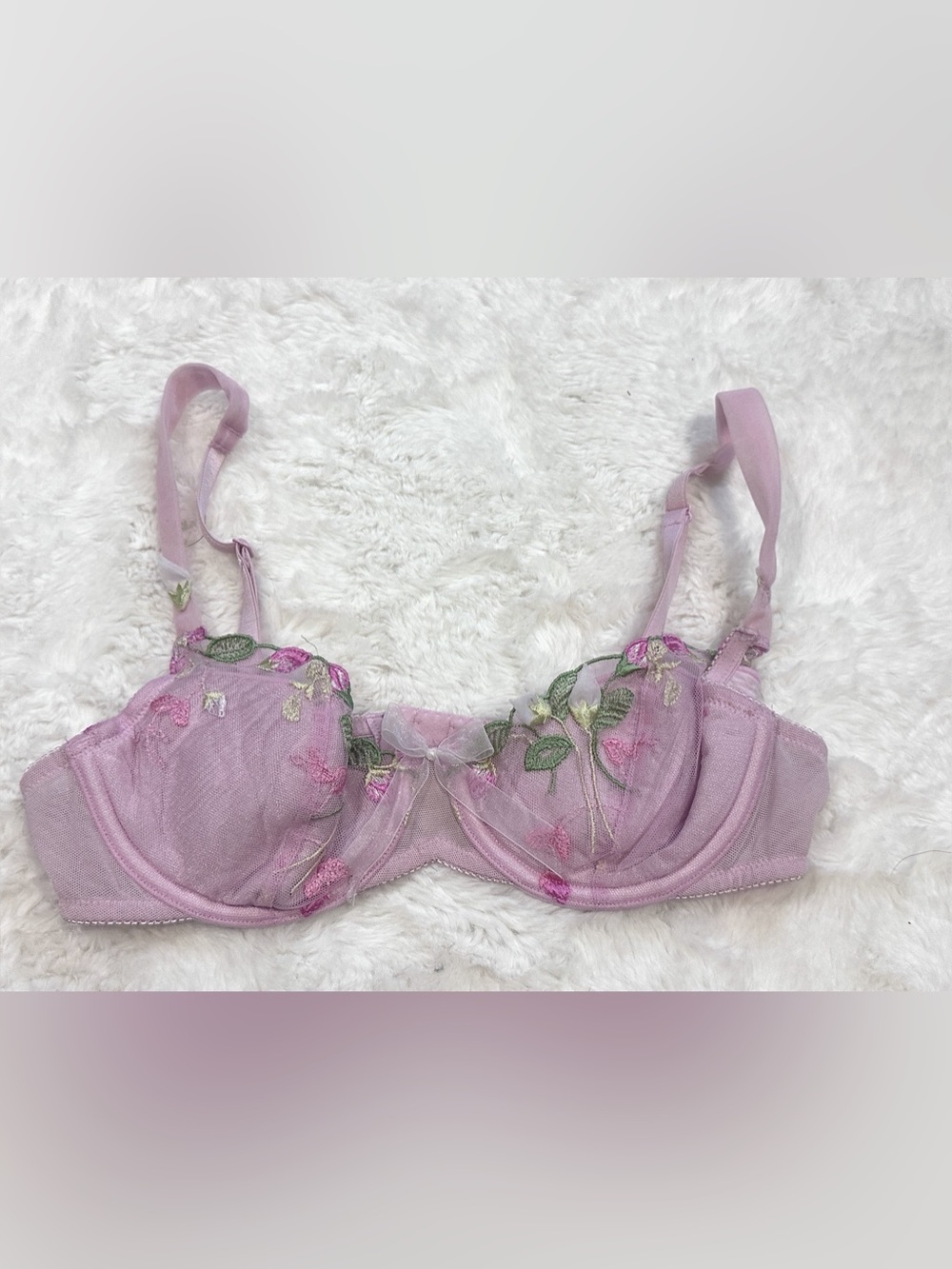 Pink Floral Sheer Layered Embroidered Bra